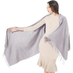 🆕 Women Silver Evening Dress Wedding Pashmina Shawls Winter Warm Silky Scarves